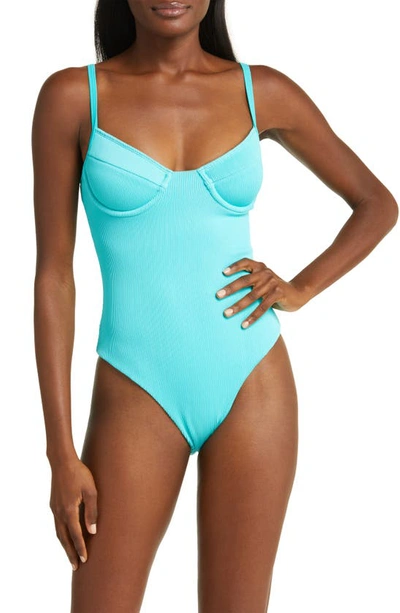 Shop Kulani Kinis Ribbed Underwire One-piece Swimsuit In Aqua Rib