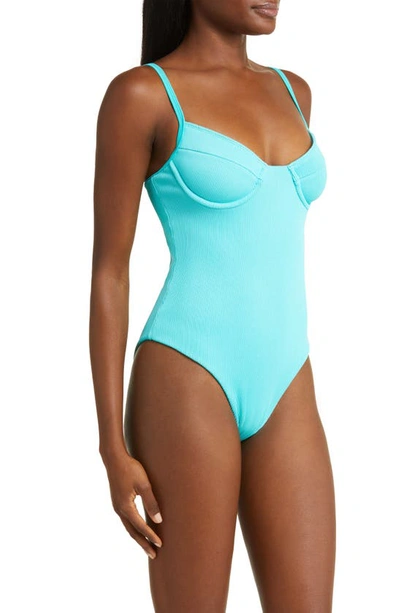 Shop Kulani Kinis Ribbed Underwire One-piece Swimsuit In Aqua Rib