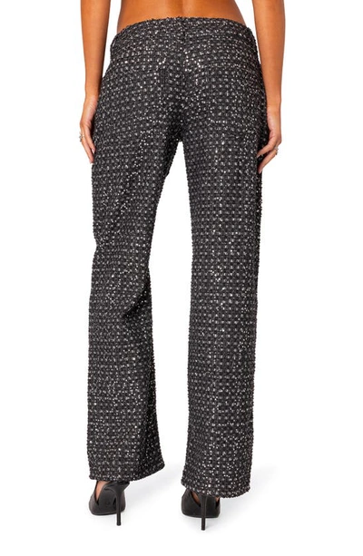Edikted Nyah Sequin Low Rise Wide Leg Jeans In Black