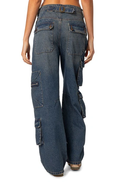 Shop Edikted Baggy Boyfriend Cargo Jeans In Blue-washed
