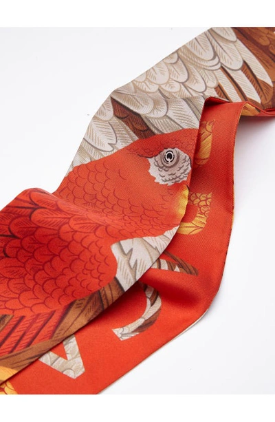 Shop Ferragamo Bird Print Silk Twilly Scarf In Red