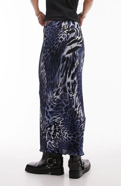 Shop Topshop Plissé Print Maxi Skirt In Mid Blue