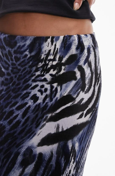 Shop Topshop Plissé Print Maxi Skirt In Mid Blue