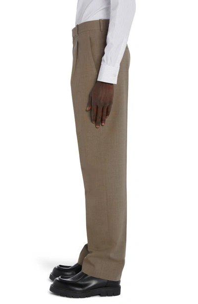 Shop Bottega Veneta Pleated Multicolor Wool Twill Dress Pants In Grey/ Ochre Melange