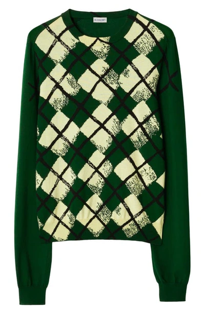 Shop Burberry Argyle Cotton V-neck Sweater In Ivy