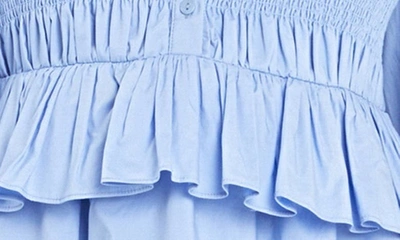 Shop English Factory Smocked Balloon Sleeve Cotton Minidress In Powder Blue
