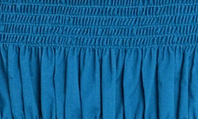 English Factory Smocked Puff Shoulder Poplin Top In Teal Blue