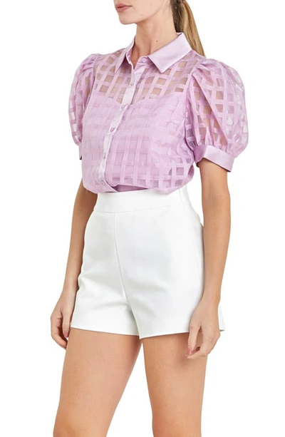 English Factory Puff Sleeve Organza Top In Lilac