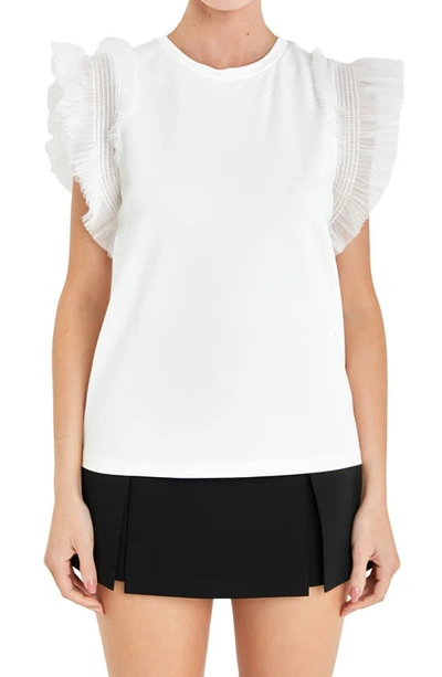 Shop English Factory Mix Media Flutter Sleeve Knit Top In Off White