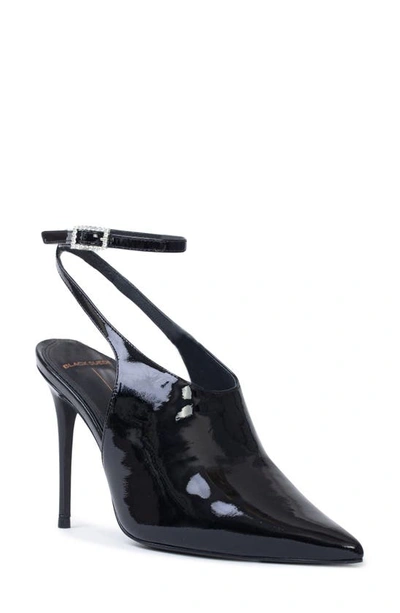 Shop Black Suede Studio Salma Pointed Toe Pump In Black Patent Leather