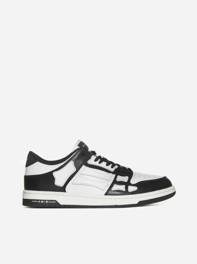 Shop Amiri Skel Low Top Leather Sneakers In Black,white