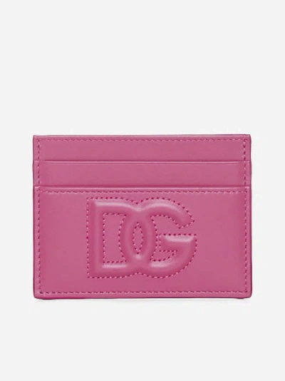 Shop Dolce & Gabbana Dg Logo Leather Card Holder In Wisteria Pink