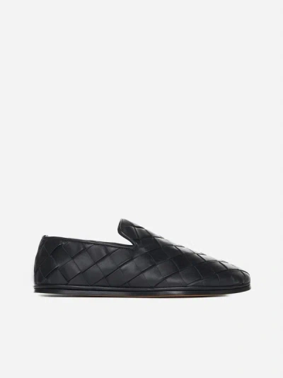 Shop Bottega Veneta Intrecciato Leather Flat Slippers In Black