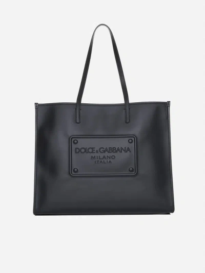 Shop Dolce & Gabbana Logo Leather Large Tote Bag In Black