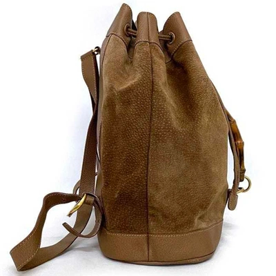 Shop Gucci Bamboo Brown Suede Backpack Bag ()