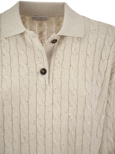 Shop Brunello Cucinelli Dazzling Cables Cotton Polo Style Shirt