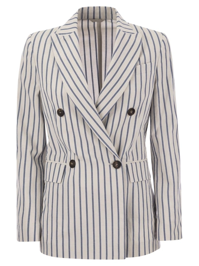 Shop Brunello Cucinelli Double Breasted Jacket In Cotton And Linen