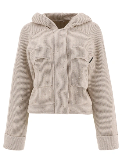 Shop Brunello Cucinelli Hooded Cardigan With Shiny Tab