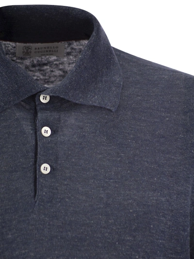 Shop Brunello Cucinelli Linen And Cotton Knit Polo Shirt