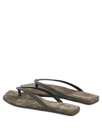 Shop Brunello Cucinelli Precious Suede Flip Flops