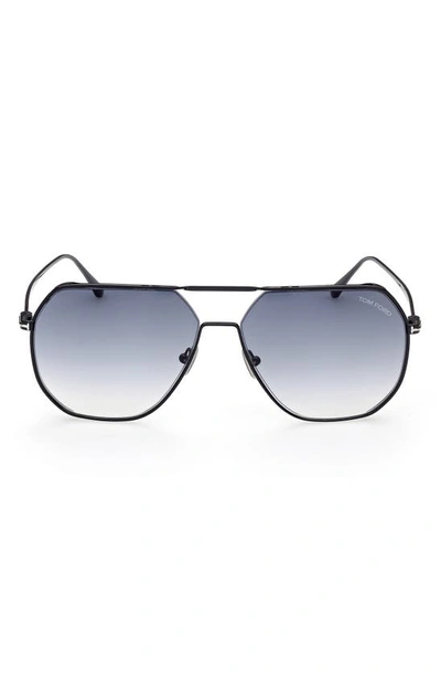 Shop Tom Ford 59mm Polarized Navigator Sunglasses In Sblk/ Smkg