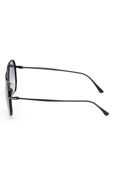 Shop Tom Ford 59mm Polarized Navigator Sunglasses In Sblk/ Smkg