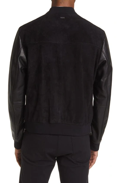 Hugo Boss Boss Malbano Mixed Media Leather & Suede Jacket In Black