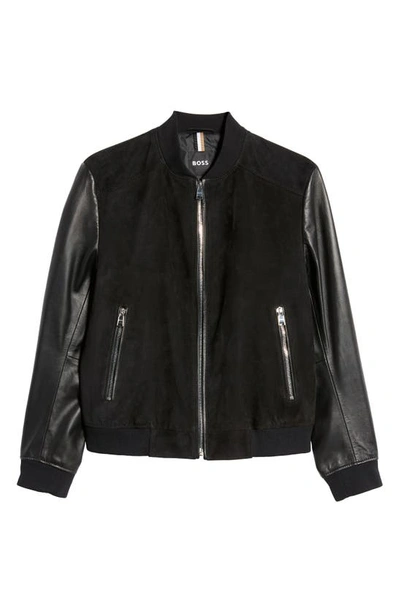 Hugo Boss Boss Malbano Mixed Media Leather & Suede Jacket In Black