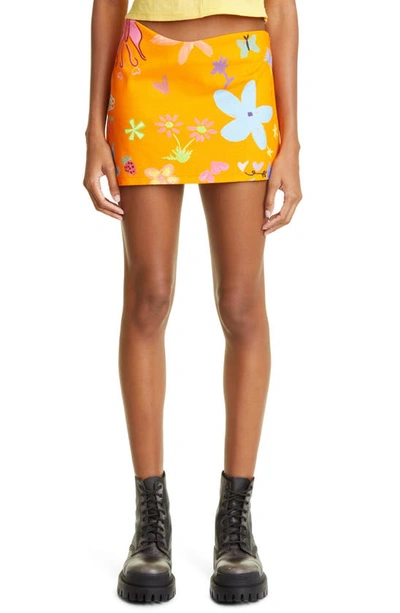 Shop Collina Strada Wave Denim Miniskirt In Orange Doodle