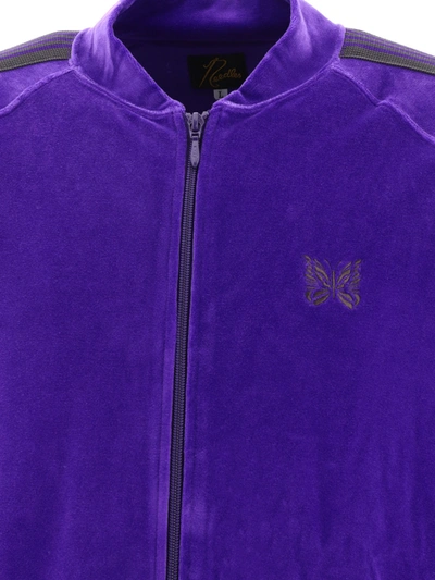 Needles Purple Velour Bomber Jacket With Ribbed Details In Purple