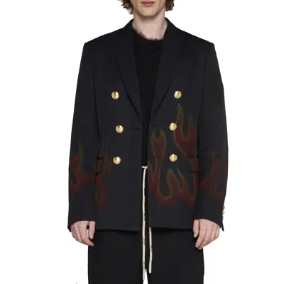 Palm Angels Flame-print Double-breasted Blazer