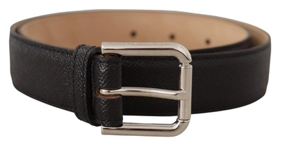 Shop Dolce & Gabbana Black Calf Leather Brown Backend Metal Buckle Belt