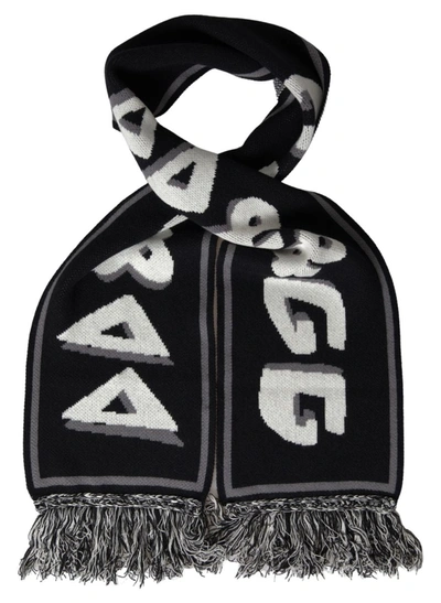 Shop Dolce & Gabbana Black Cashmere Knitted Wrap Shawl Fringe Scarf