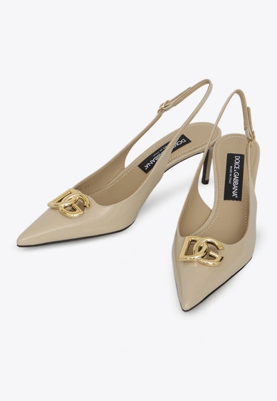Shop Dolce & Gabbana 60 Patent Leather Slingback Pumps In Beige