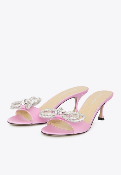 Shop Mach & Mach 65 Double Bow Mules In Satin In Pink