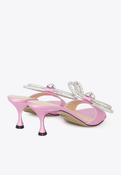 Shop Mach & Mach 65 Double Bow Mules In Satin In Pink