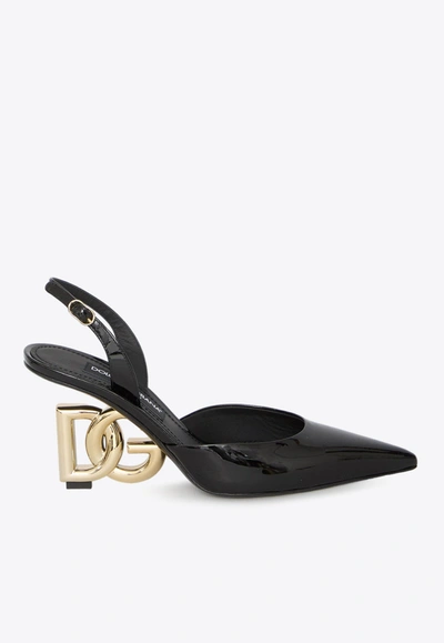 Shop Dolce & Gabbana 75 Interlocking Logo Slingback Pumps In Black