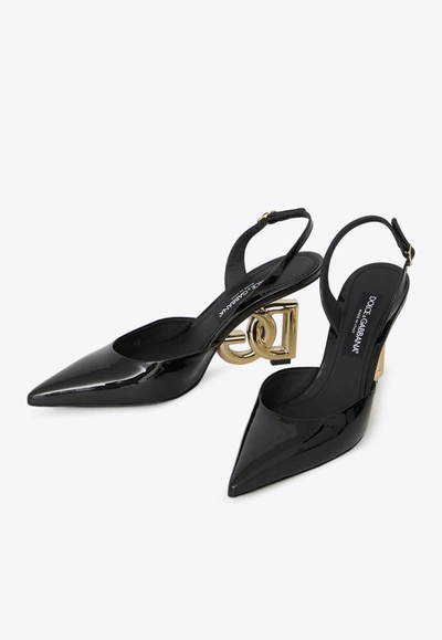 Shop Dolce & Gabbana 75 Interlocking Logo Slingback Pumps In Black
