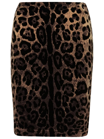 Shop Dolce & Gabbana Woman  Brown Flock Jersey Miniskirt