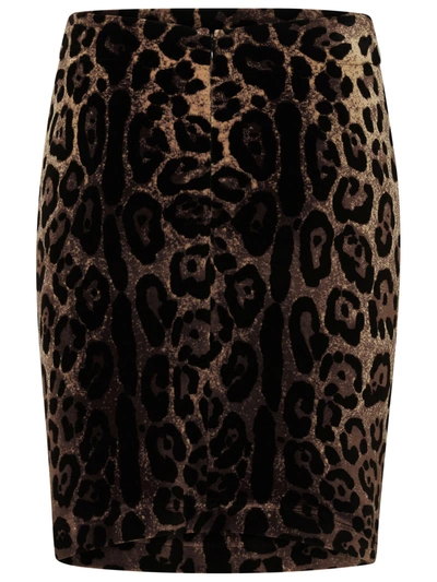 Shop Dolce & Gabbana Brown Flock Jersey Miniskirt Woman