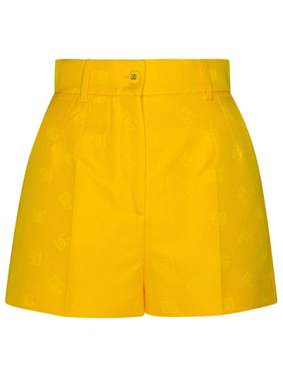 Shop Dolce & Gabbana Woman  Yellow Cotton Blend Shorts