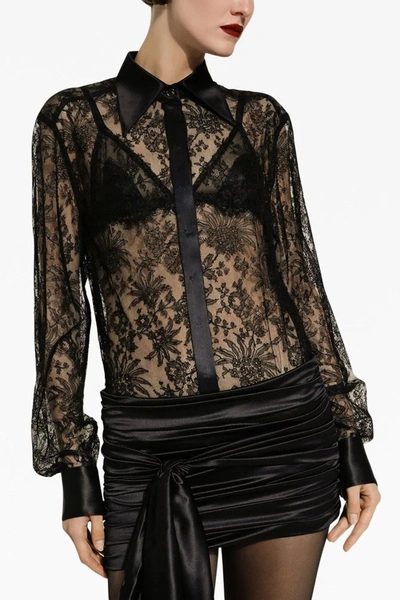 Shop Dolce & Gabbana Women Chantilly Lace Shirt In Black
