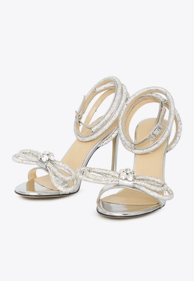 Shop Mach & Mach 95 Double Bow Crystal-embellished Sandals In Silver