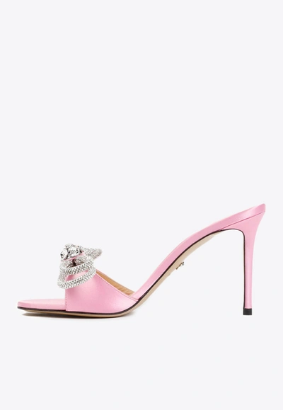 Shop Mach & Mach 95 Double Bow Satin Mules In Pink