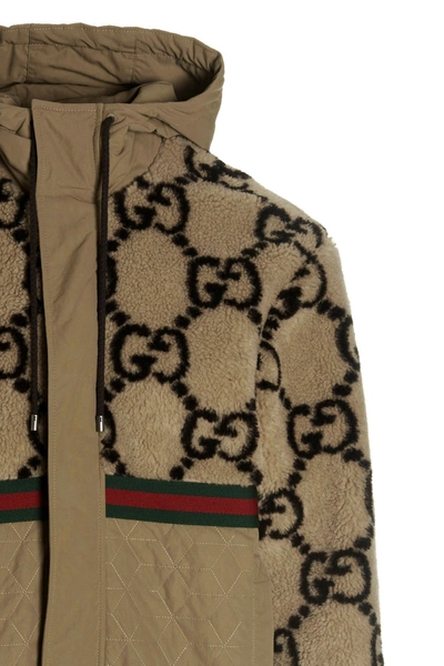 Shop Gucci Men 'gg' Jacquard Jacket In Cream