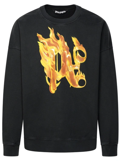 Shop Palm Angels Man  'burning' Black Cotton Sweatshirt