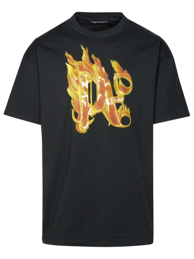 Shop Palm Angels Man  'burning Monogram' Black Cotton T-shirt