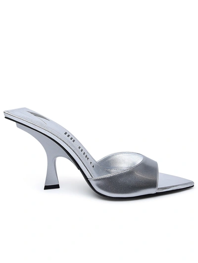 Shop Attico The  Woman The  Silver Shiny Leather Slippers