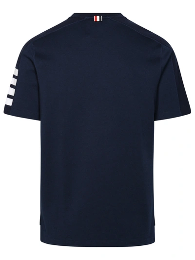 Shop Thom Browne Man  Navy Cotton T-shirt In Blue