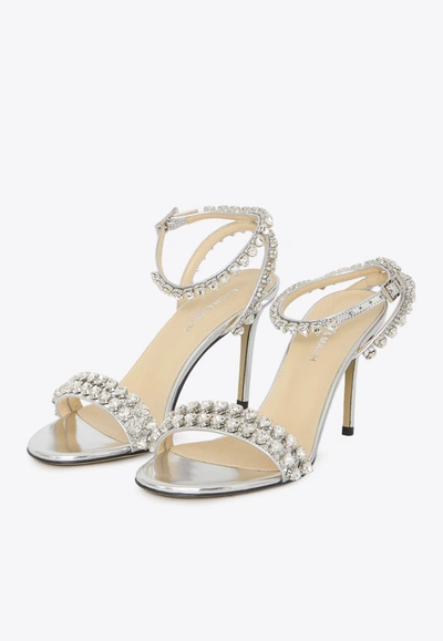 Shop Mach & Mach Audrey 95 Crystal-embellished Sandals In Silver